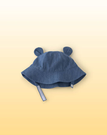Baby Chambray Bucket Hat with Bear Ears - Indigo, 