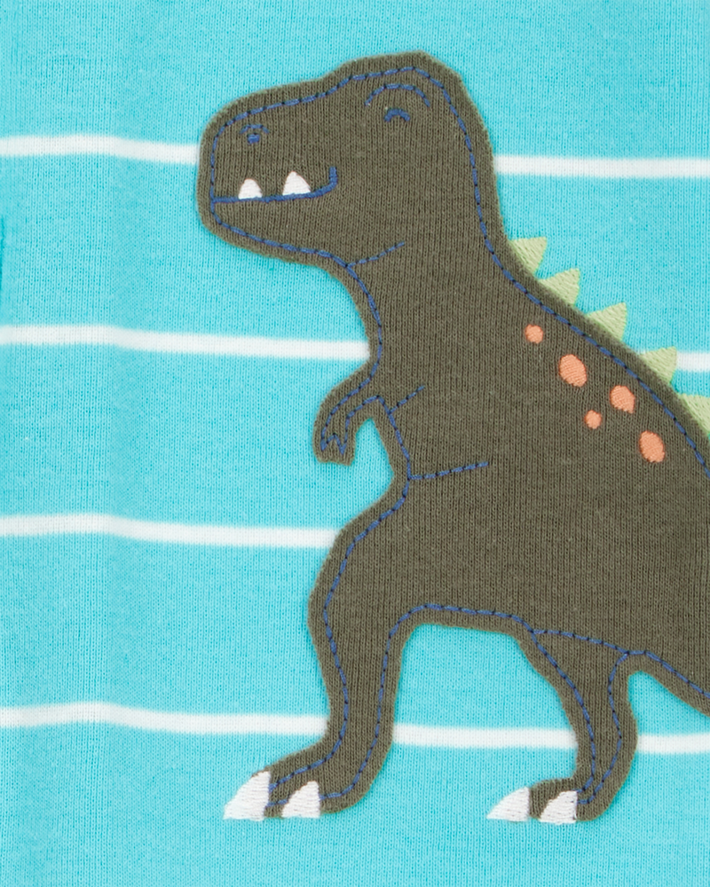 Toddler Boy 1-Piece Striped Dinosaur 100% Snug Fit Cotton Footless Pajamas - Turquoise, image 2 of 3 slides