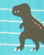 Toddler Boy 1-Piece Striped Dinosaur 100% Snug Fit Cotton Footless Pajamas - Turquoise, image 2 of 3 slides