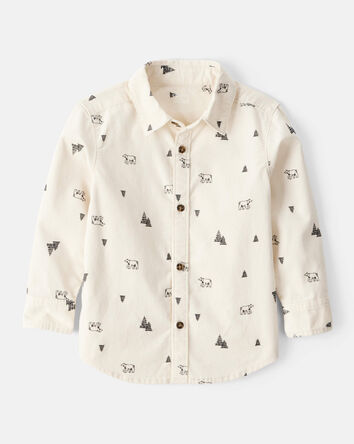 Toddler Boy Winter Print Corduroy Long-Sleeve Button-Down Shirt - Ivory, 