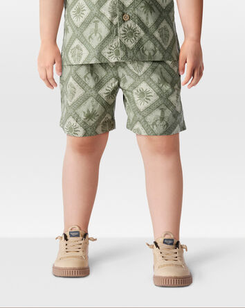 Toddler Tile Print Drawstring Shorts - Green, 