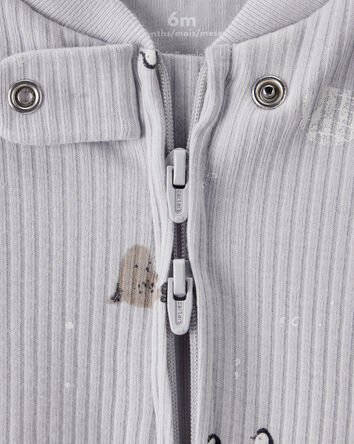 Baby Penguin Print Cotton Long-Sleeve Sleep & Play Pajamas - Grey, 