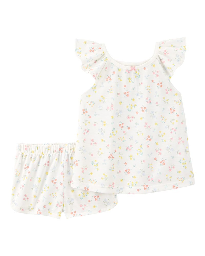 Toddler Girl Floral Loose Fit 2-Piece Pajamas - White, image 1 of 3 slides