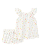 Toddler Girl Floral Loose Fit 2-Piece Pajamas - White, image 1 of 3 slides