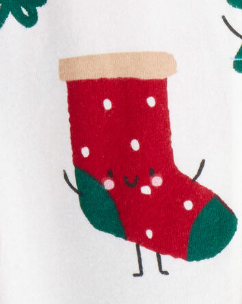 Toddler Festive Friends Christmas 100% Cotton Long-Sleeve Loose Fit 1-Piece Pajamas - White, 