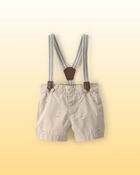Baby Boy Disney&copy; Winnie the Pooh Honey Bee Suspender Shorts - Khaki, image 1 of 4 slides