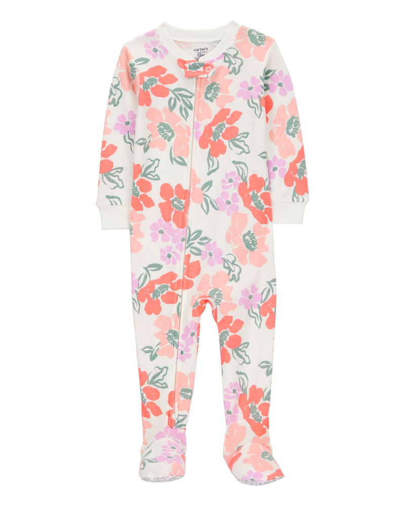 Baby Girl 1-Piece Floral 100% Snug Fit Cotton Footie Pajamas - White/Pink, image 1 of 3 slides