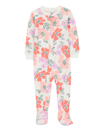 Baby Girl 1-Piece Floral 100% Snug Fit Cotton Footie Pajamas - White/Pink, 
