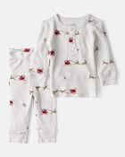 Baby 2-Piece Sleigh Print PurelySoft Tee & Pant Set - Grey, image 1 of 5 slides