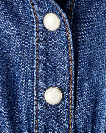 Baby Girl Denim Cotton Long-Sleeve Jumpsuit - Smokey Wash, 