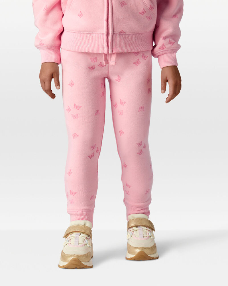 Toddler Butterfly Print Fleece Drawstring Joggers - Pink, image 3 of 6 slides