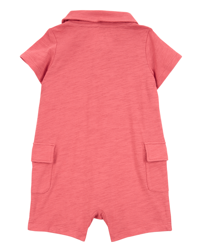 Baby Polo Cotton Romper - Red, image 2 of 4 slides