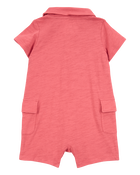 Baby Polo Cotton Romper - Red, image 2 of 4 slides