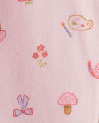 Baby Girl Paint Floral 100% Cotton Long-Sleeve 2-Way Zip 1-Piece Pajamas - Pink, image 3 of 4 slides