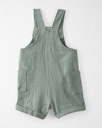 Toddler Organic Cotton Gauze Shortalls in Green, 