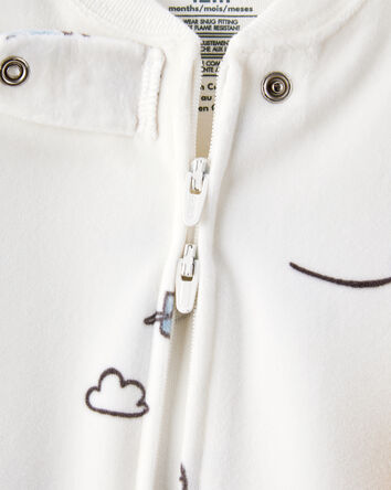 Baby Boy Helicopter Print DreamPlush Snug Fit Long-Sleeve 2-Way Zip 1-Piece Pajamas - White, 