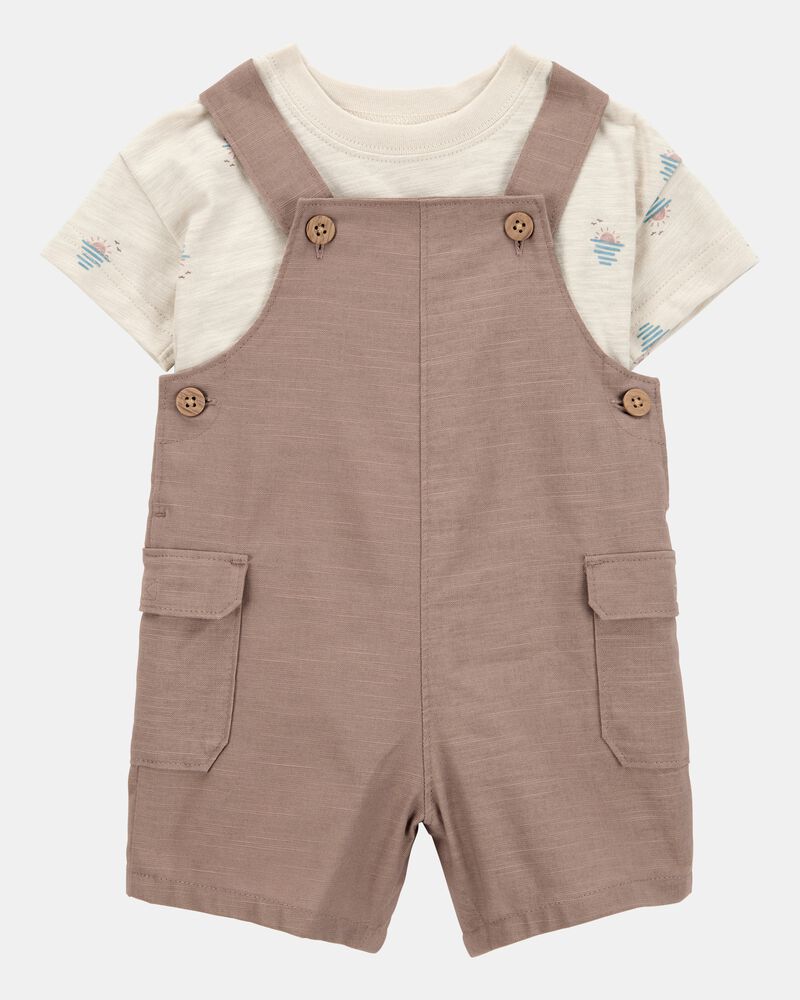 Baby Boy 2-Piece Sunset Tee & Shortall Set - Brown, image 1 of 6 slides