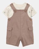 Baby Boy 2-Piece Sunset Tee & Shortall Set - Brown, image 1 of 6 slides