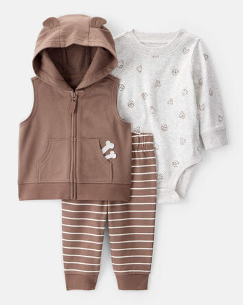 Baby 3-Piece Dog Little Vest Set - White/Brown, 