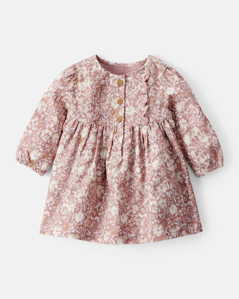 Baby Girl Floral Cotton Long-Sleeve Dress - Pink, image 1 of 5 slides