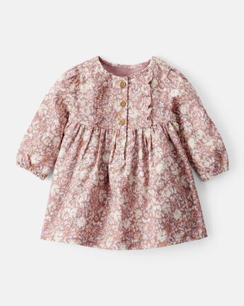 Baby Girl Floral Cotton Long-Sleeve Dress - Pink, 