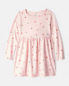 Toddler Girl Leaf Print Long Sleeve Dress - Pink, image 1 of 4 slides
