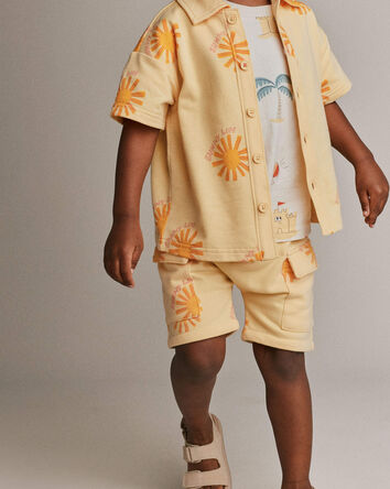 Toddler Boy French Terry Cargo Shorts in Sunny Life Print - Yellow, 