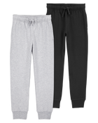 Toddler 2-Pack Pull-On Drawstring Joggers - Grey/Black, image 1 of 7 slides