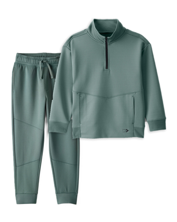 Boys 2-Piece Quarter-Zip Pullover & Active Joggers Set - Green, 