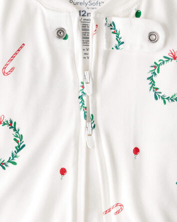 Baby Wreath PurelySoft Long-Sleeve 2-Way Zip 1-Piece Pajamas - White, 