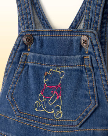 Baby Disney&copy; Winnie the Pooh Embroidered Knit-Like Denim Overalls - Dark Wash, 