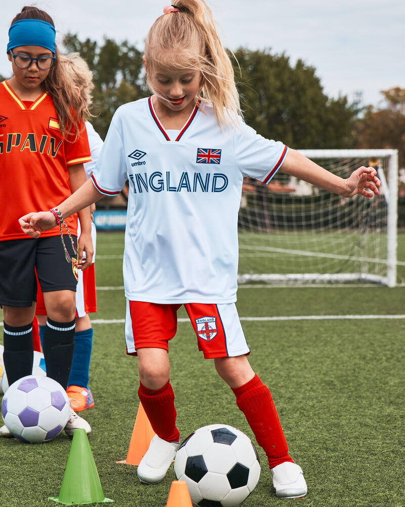 Kids 2-Piece Umbro England Soccer Jersey & Short Set - Red/Blue/White, image 14 of 14 slides