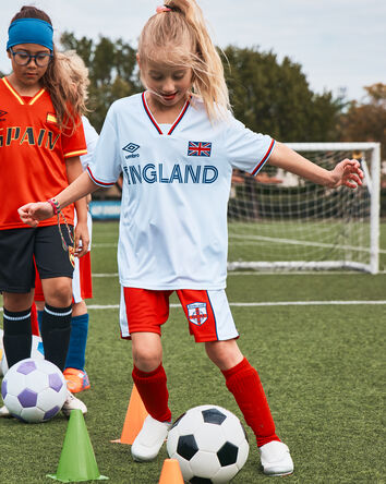 Kids Umbro England Mesh Soccer Shorts - Red/Blue/White, 