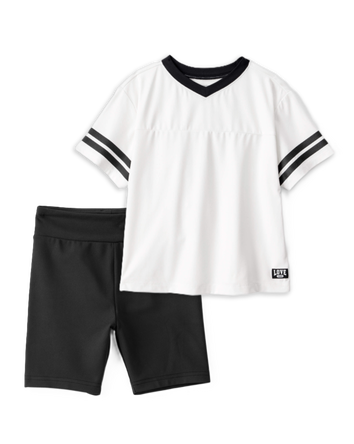 Girls 2-Piece Short-Sleeve Graphic Tee & Bike Shorts Set - White/Black, 