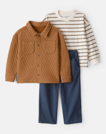 Toddler Boy 3-Piece Quilted Jacket Outfit Set, 