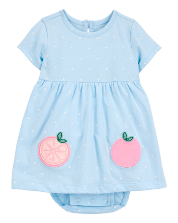Baby Girl Peach Bodysuit Dress - Blue, 