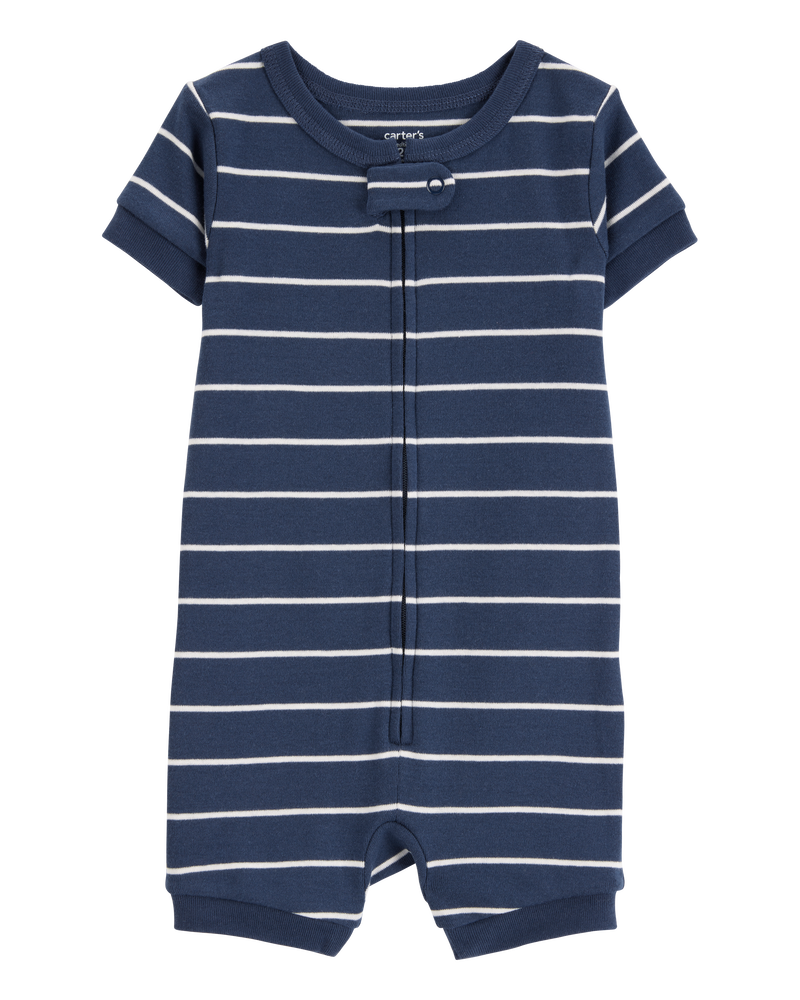 Baby Boy Striped Snug Fit Cotton 1-Piece Pajamas - Navy, image 1 of 4 slides
