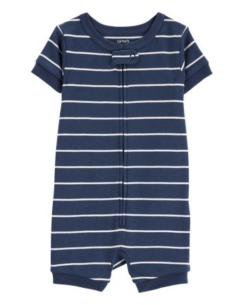 Baby Boy Striped Snug Fit Cotton 1-Piece Pajamas - Navy, 