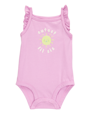 Baby Lil Sis Flutter-Sleeve Bodysuit - Pink, 