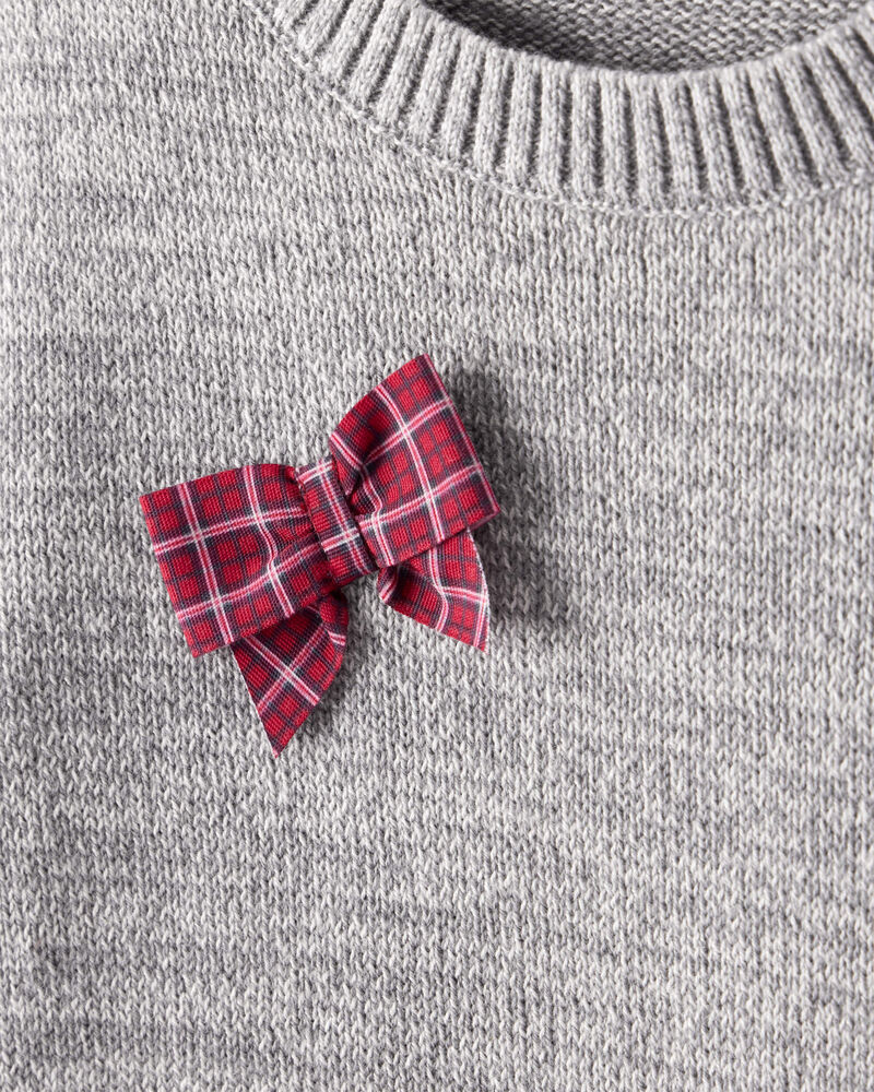 Toddler Girl Bow Cotton Long-Sleeve Sweater - Grey, image 3 of 5 slides