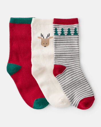Boys 3-Pack Christmas Reindeer Crew Socks, 