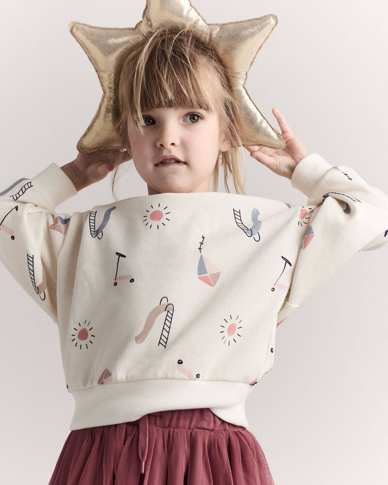 Toddler Dolman-Sleeve Sweatshirt in Park Day Print - Cream, image 1 of 7 slides