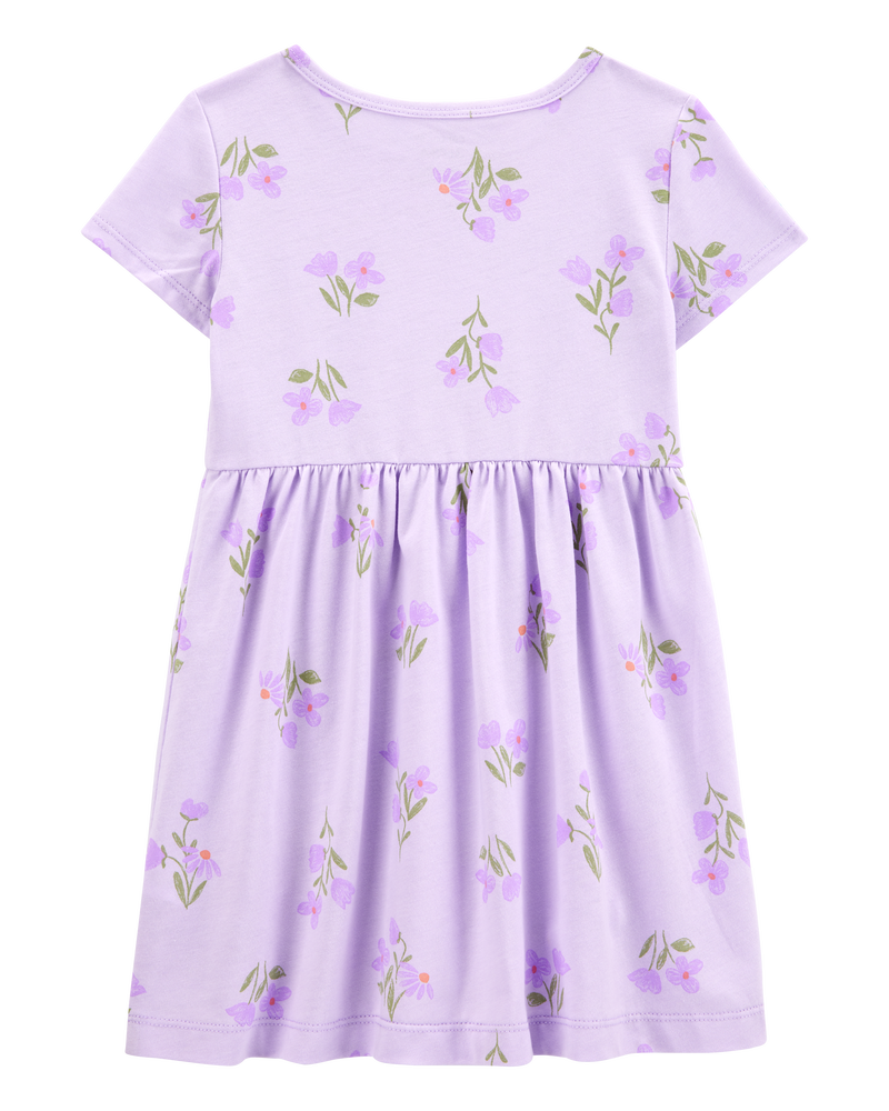 Toddler Girl Floral Short-Sleeve Dress - Purple, image 2 of 4 slides