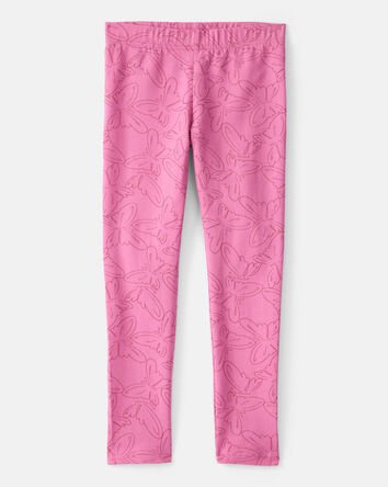 Girls Butterfly Print Cotton Pull-On Stretch Leggings - Pink, 