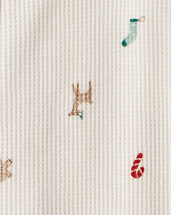 Toddler Mini Christmas Cotton Long-Sleeve Snug Fit 1-Piece Pajamas - White, 