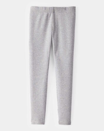 Girls Solid Cotton Ribbed Stretch Leggings - Grey, 