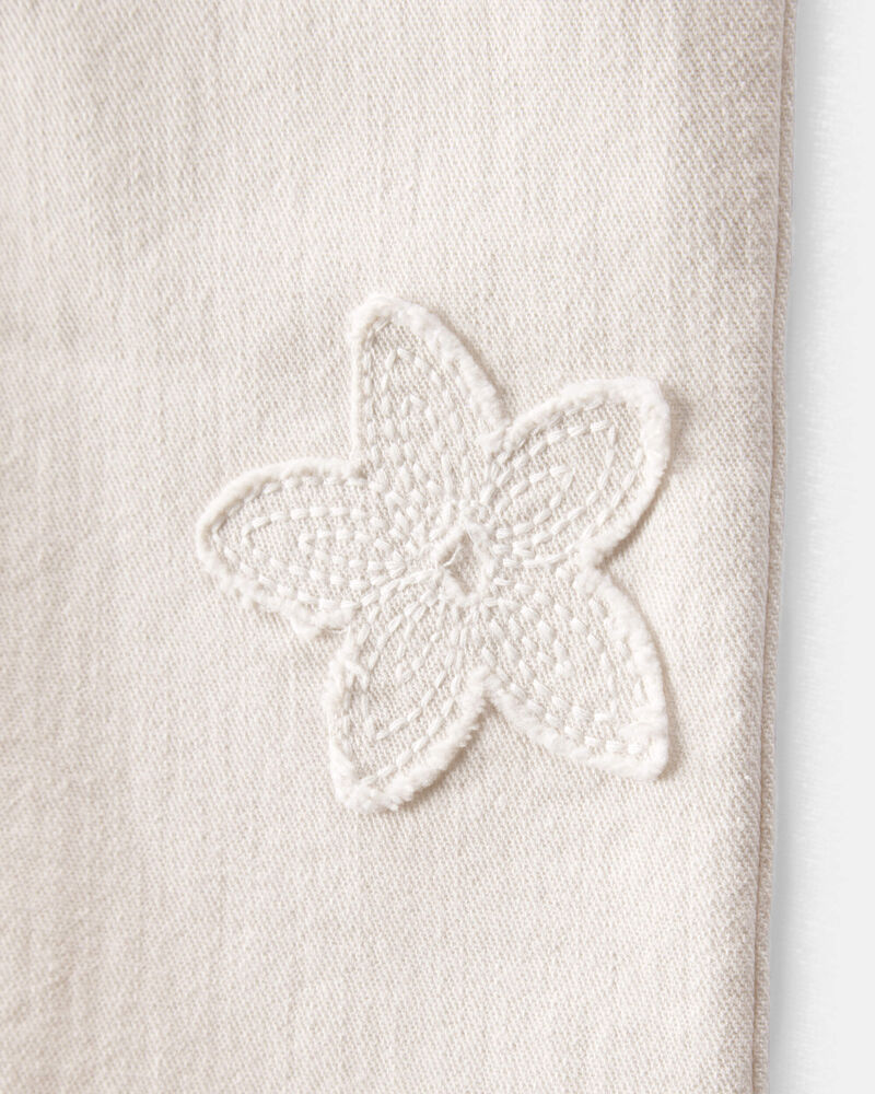 Baby Embroidered Stretch Denim Wide Leg Jeans - Cream, image 3 of 5 slides