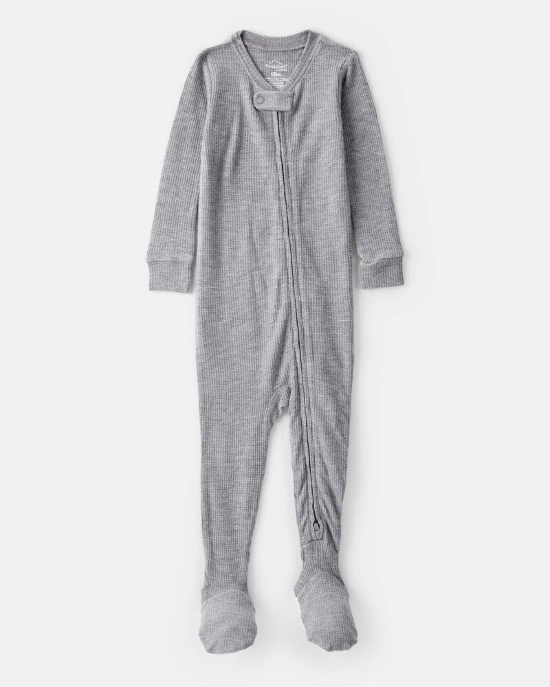 Baby Boy PurelySoft Long-Sleeve 2-Way Zip 1-Piece Pajamas - Grey, image 1 of 6 slides