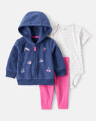 Baby Girl 3-Piece Art Print Jacket, Bodysuit & Pant Set - Blue/Pink, image 1 of 6 slides