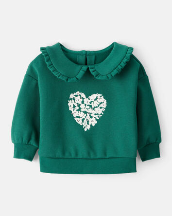 Baby Girl Heart Long-Sleeve Pullover Sweatshirt - Green, 
